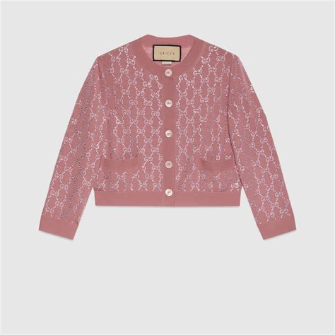 GG crystal fine wool cardigan in powder pink 